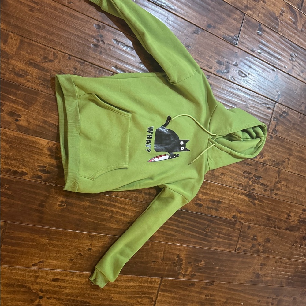 Green Hoodie with Cat Graphic